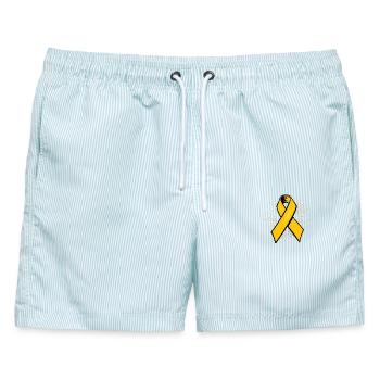 Gelbe Awareness-Schleife im Comic-Stil - Männer Badeshorts - hellblau gestreift - Vorne - AI Model Male 178 light (178cm)