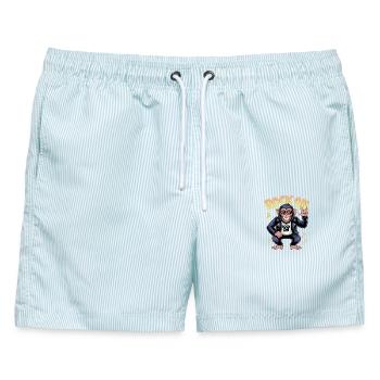  Rock On Affe Rocker Sonnenbrille Lederjacke - Männer Badeshorts - hellblau gestreift - Vorne - AI Model Male 178 light (178cm)