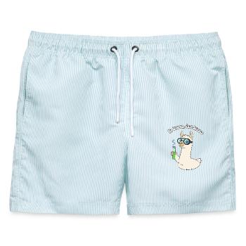 Lama Forscher: Keine Dramen, Wissenschaft - Männer Badeshorts - hellblau gestreift - Vorne - AI Model Male 178 light (178cm)