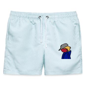 Ein Blick auf Blau - Männer Badeshorts - hellblau gestreift - Vorne - AI Model Male 178 light (178cm)