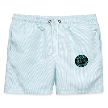 Schlimmer als es aussieht, Post Covid - Männer Badeshorts - hellblau gestreift - Vorne - AI Model Male 178 light (178cm)