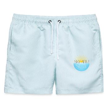 Himmel und Meer - Männer Badeshorts - hellblau gestreift - Vorne - AI Model Male 178 light (178cm)