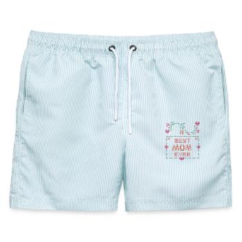 beste Mama - Männer Badeshorts - hellblau gestreift - Vorne - AI Model Male 178 light (178cm)