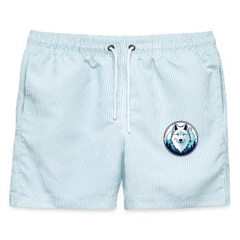Polarwolf (Kopf) - Männer Badeshorts - hellblau gestreift - Vorne - AI Model Male 178 light (178cm)