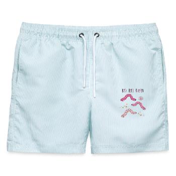 Rosa Rote Raupen - Männer Badeshorts - hellblau gestreift - Vorne - AI Model Male 178 light (178cm)