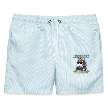 legendary gamer - einhorn zocken - Männer Badeshorts - hellblau gestreift - Vorne - AI Model Male 178 light (178cm)
