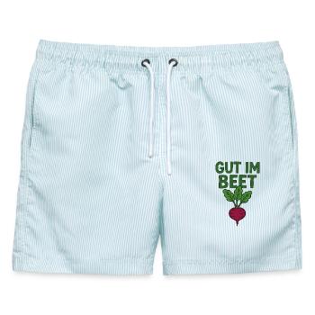 Gut im Beet – Lustiger Garten Spruch Hobbygärtner - Männer Badeshorts - hellblau gestreift - Vorne - AI Model Male 178 light (178cm)