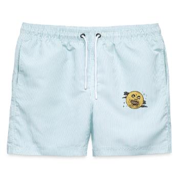Lachender Mond im Sternenhimmel - Männer Badeshorts - hellblau gestreift - Vorne - AI Model Male 178 light (178cm)