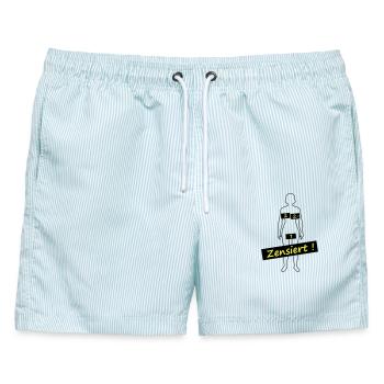 Zensiert - Männer Badeshorts - hellblau gestreift - Vorne - AI Model Male 178 light (178cm)