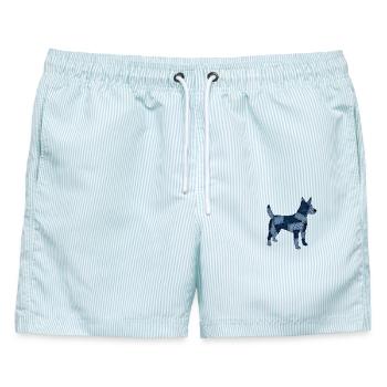 Patchwork Hund aus Jeansstoff - Männer Badeshorts - hellblau gestreift - Vorne - AI Model Male 178 light (178cm)