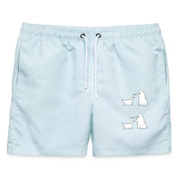 Geisterhund trifft Boo Boo-P Illustration - Männer Badeshorts - hellblau gestreift - Vorne - AI Model Male 178 light (178cm)