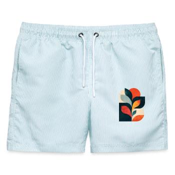 Abstrakte botanische Collage - Moderne geometrische Kunst - Männer Badeshorts - hellblau gestreift - Vorne - AI Model Male 178 light (178cm)