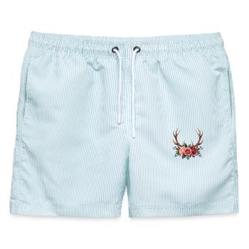 Hirschgeweih & Rosen - Boho Nature Design - Männer Badeshorts - hellblau gestreift - Vorne - AI Model Male 178 light (178cm)