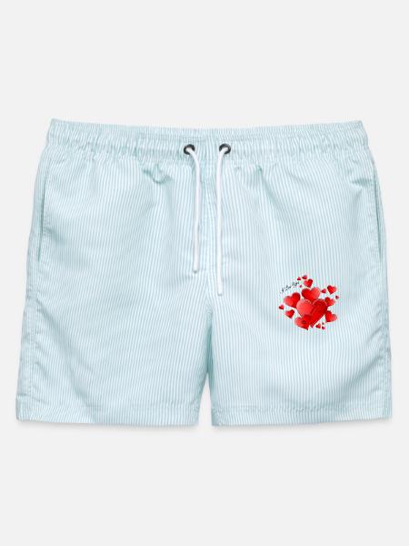 Herzen in Liebe, ich liebe dich - Männer Badeshorts - hellblau gestreift