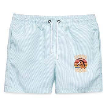  Pferd Sagt Nein Lustiger Reitsport Spruch Retro - Männer Badeshorts - hellblau gestreift - Vorne - AI Model Male 178 light (178cm)