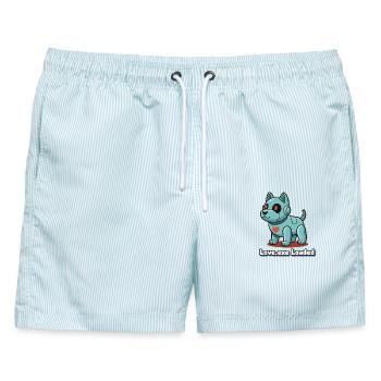 Love.exe Hund Pixel Robo - Männer Badeshorts - hellblau gestreift - Vorne - AI Model Male 178 light (178cm)