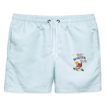  Winter - Männer Badeshorts - hellblau gestreift - Vorne - AI Model Male 178 light (178cm)
