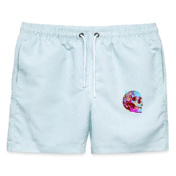 Disco Totenkopf Mosaik - Männer Badeshorts - hellblau gestreift - Vorne - AI Model Male 178 light (178cm)