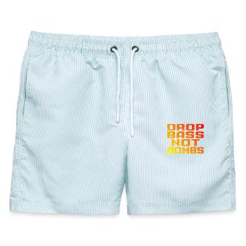 DNB Techno Drop Bass statt Bomben - Männer Badeshorts - hellblau gestreift - Vorne - AI Model Male 178 light (178cm)