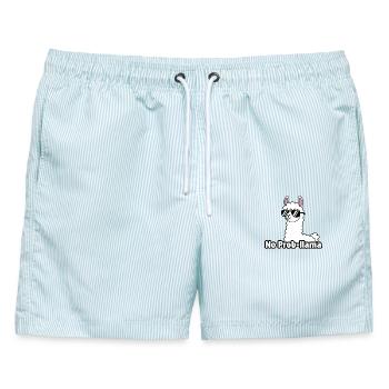 Lama mit Sonnenbrille No Prob Mama - Männer Badeshorts - hellblau gestreift - Vorne - AI Model Male 178 light (178cm)