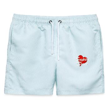 SUPER DAD - Männer Badeshorts - hellblau gestreift - Vorne - AI Model Male 178 light (178cm)