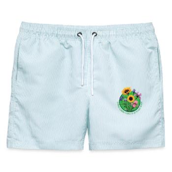 Sommerblumen blühen Kreis - Männer Badeshorts - hellblau gestreift - Vorne - AI Model Male 178 light (178cm)