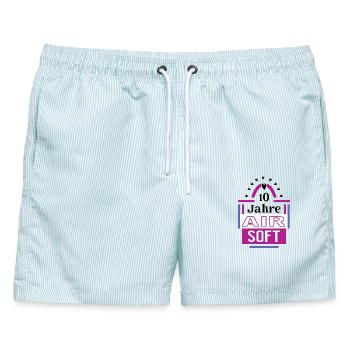10 Jahre Airsoft Jubiläum Airsoftspielerin - Männer Badeshorts - hellblau gestreift - Vorne - AI Model Male 178 light (178cm)