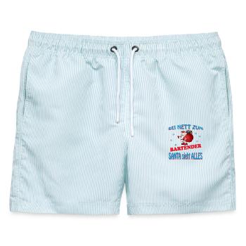 SANTA BARTENDER - Männer Badeshorts - hellblau gestreift - Vorne - AI Model Male 178 light (178cm)