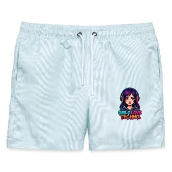 Techno Neon Mädchen - Männer Badeshorts - hellblau gestreift - Vorne - AI Model Male 178 light (178cm)