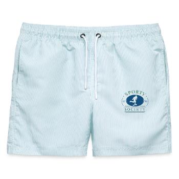 Urban Skater Top - Sportliche Gesellschaft  - Männer Badeshorts - hellblau gestreift - Vorne - AI Model Male 178 light (178cm)