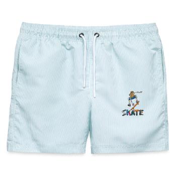 Farbiges Skelett Skateboarder Skate Übung Design - Männer Badeshorts - hellblau gestreift - Vorne - AI Model Male 178 light (178cm)
