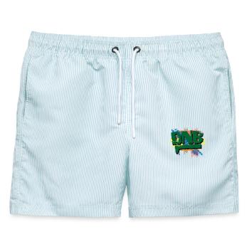 DNB-Graffiti-Ausbruch - Männer Badeshorts - hellblau gestreift - Vorne - AI Model Male 178 light (178cm)