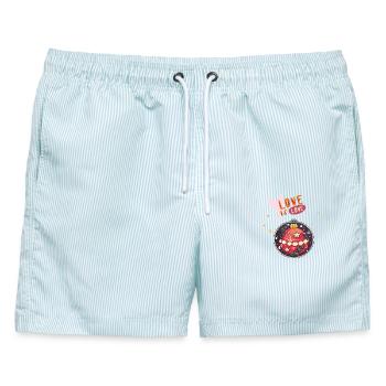 Weihnachtskugel - Männer Badeshorts - hellblau gestreift - Vorne - AI Model Male 178 light (178cm)