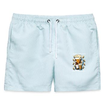 Bierhelden Humor Trinker Design. Flüssig Brot. - Männer Badeshorts - hellblau gestreift - Vorne - AI Model Male 178 light (178cm)