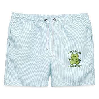 Selbstliebe Frosch – Self-Love Design - Männer Badeshorts - hellblau gestreift - Vorne - AI Model Male 178 light (178cm)