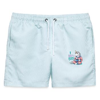Einhorn Kaffee Morgenmuffel Lustig Introvertiert - Männer Badeshorts - hellblau gestreift - Vorne - AI Model Male 178 light (178cm)