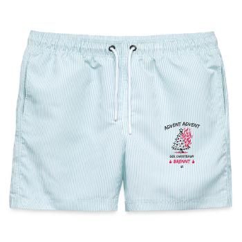 Advent, Advent - der Christbaum brennt - Männer Badeshorts - hellblau gestreift - Vorne - AI Model Male 178 light (178cm)