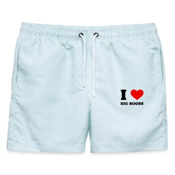 I love big Boobs - Brüste - Lettering - Männer Badeshorts - hellblau gestreift - Vorne - AI Model Male 178 light (178cm)