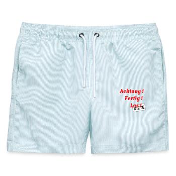 Achtung - Fertig - Los - Männer Badeshorts - hellblau gestreift - Vorne - AI Model Male 178 light (178cm)