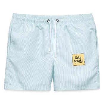 Pausen machen Haftnotiz Erinnerung - Männer Badeshorts - hellblau gestreift - Vorne - AI Model Male 178 light (178cm)