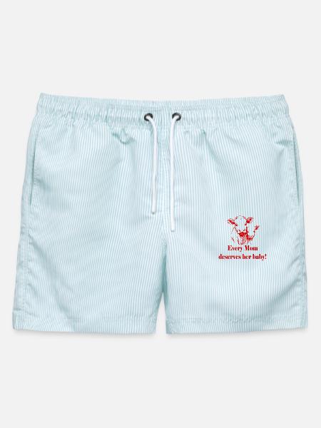 Tierschutz - Kuh + Baby - Männer Badeshorts - hellblau gestreift