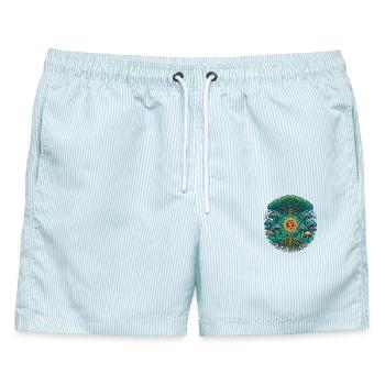 Goa Trance Baum des Lebens Mushrooms  - Männer Badeshorts - hellblau gestreift - Vorne - AI Model Male 178 light (178cm)