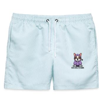 Zu Cool Zum Bellen: Lässiger Bulldoggen-Stil - Männer Badeshorts - hellblau gestreift - Vorne - AI Model Male 178 light (178cm)