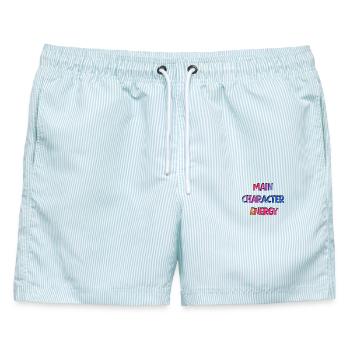 Main Character Energy - Männer Badeshorts - hellblau gestreift - Vorne - AI Model Male 178 light (178cm)