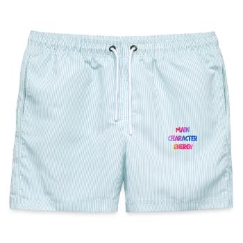 Main Character Energy bunt - Männer Badeshorts - hellblau gestreift - Vorne - AI Model Male 178 light (178cm)