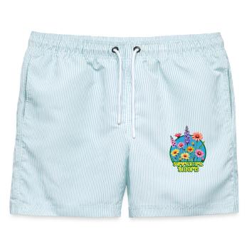 Sommerliche Blüten - Männer Badeshorts - hellblau gestreift - Vorne - AI Model Male 178 light (178cm)