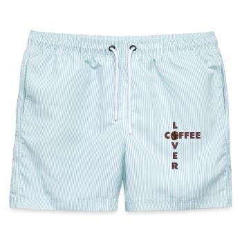 Kaffeeliebhaber-Design mit echter Bohne - Männer Badeshorts - hellblau gestreift - Vorne - AI Model Male 178 light (178cm)