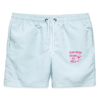 Team Bride – Drunk as Hell - Männer Badeshorts - hellblau gestreift - Vorne - AI Model Male 178 light (178cm)