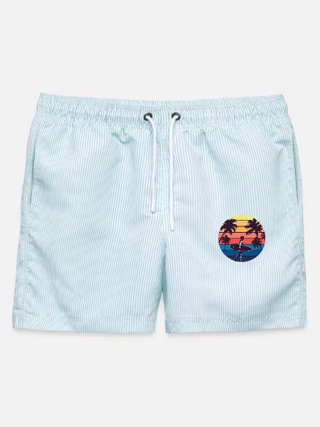 Sonnenuntergang Surfer Silhouette - Männer Badeshorts - hellblau gestreift