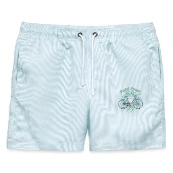 Pedal Power - Männer Badeshorts - hellblau gestreift - Vorne - AI Model Male 178 light (178cm)